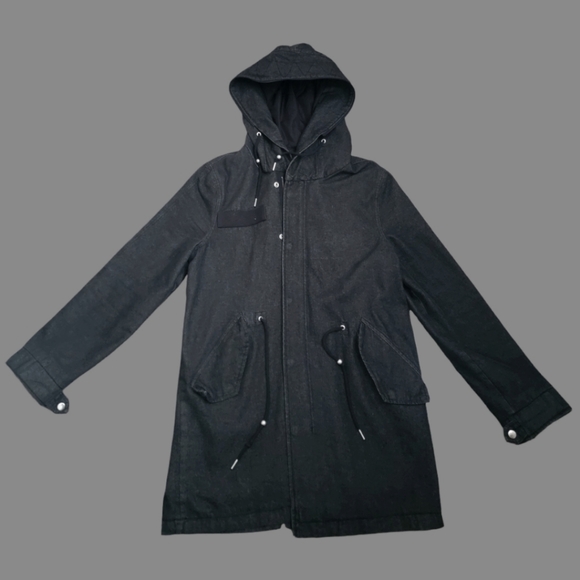 Avec Les Filles Convertible Fur Charcoal Denim Parka Coat - Picture 3 of 4